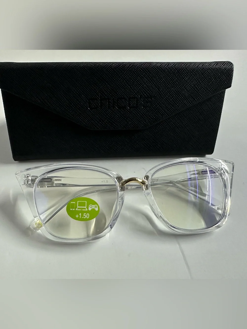 Chico’s Clear Reading Glasses with Gold Bridge with Case & Cloth